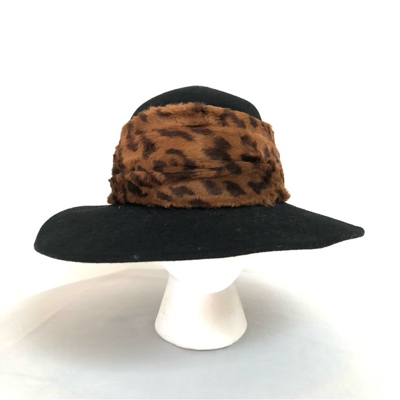 Sonni of San Francisco LANCASTER Wide Brim Black Wool Hat w/ Faux Fur Band - Picture 2 of 11